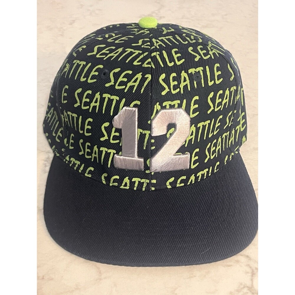 Vintage Seattle 12 Snapback Hat Black Green All Over Print Adjustable Cap